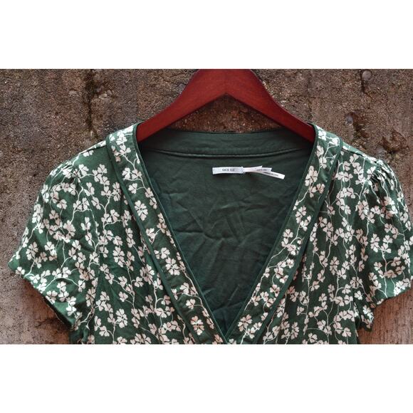 Kimchi Blue Green Floral Wrap Mini Dress – Size L - Picture 3 of 4